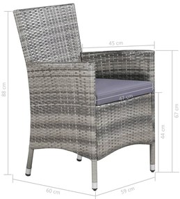 11 pcs conjunto jantar exterior c/ almofadões vime PE cinzento