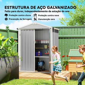 Abrigo de Jardim Exterior 1,1 m² 133x87x178 cm com 2 Portas de Correr Telhado Inclinado e Luvas Cinzento Prateado