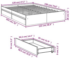 Estrutura cama c/ gavetas 120x190 cm derivados de madeira preto