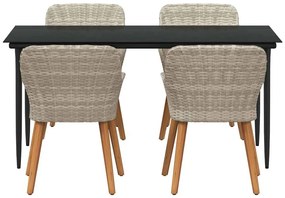 Conjunto de sala de jantar 5 pcs Cinza claro e preto Largo