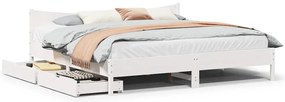vidaXL Estrutura de cama c/ gavetas 180x200 cm pinho maciça branco