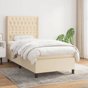 vidaXL Cama com molas/colchão 90x190 cm tecido cor creme