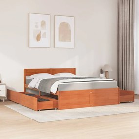 Cama com gavetas e colchão 160x200 cm pinho maciço castanho-mel