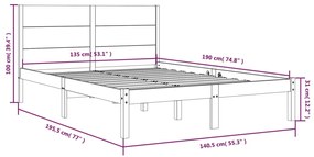 Estrutura de cama casal 135x190 cm madeira maciça branco