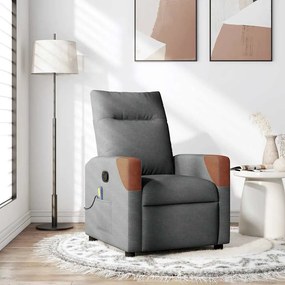 vidaXL Poltrona de massagens reclinável tecido cinzento-escuro