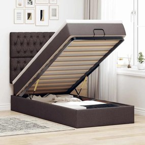 Cama otomana com colchão &amp; LEDs 90x200cm tecido castanho escuro