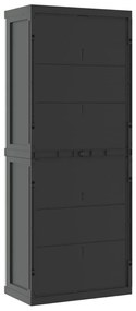 Móvel de arrumação para exterior 65x37x165 PP cinzento e preto