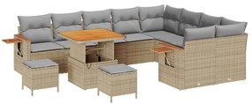 Conjunto de Sofás de Jardim vidaXL de 12 Peças com Almofadas Bege Ratt