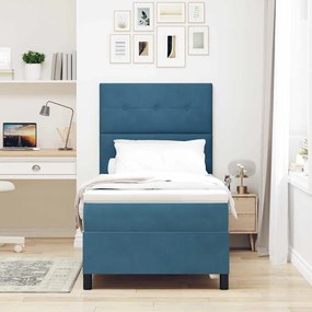 Cama Box Spring vidaXL com Colchão e LED Azul Escuro 80x200 cm Veludo