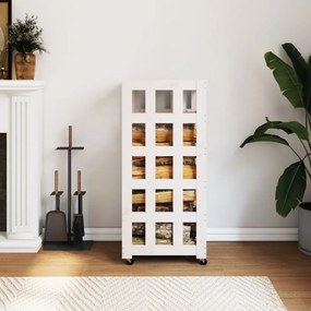 vidaXL Suporte de lenha c/ rodas 40x49x110 cm pinho maciço branco
