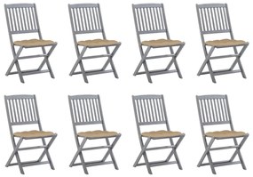 vidaXL Cadeiras de exterior dobráveis 8pcs c/ almofadões acácia maciça