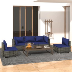vidaXL 5 pcs conjunto lounge de jardim c/ almofadões vime PE cinza
