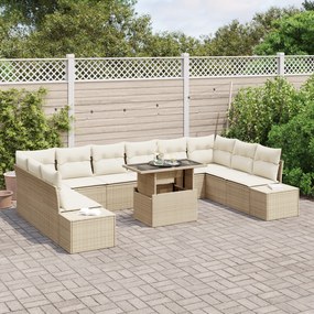 Conjunto de Sofá de Jardim de 11 Peças com Almofadas Bege em Rattan Si