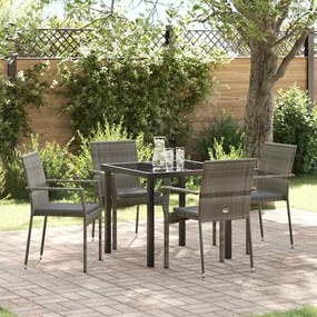 vidaXL Conjunto de Jantar de Jardim com 5 Peças e Almofadas Cinzas em Rattan Sintético