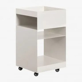 Mesa Auxiliar Quadrada 35x35 Cm Com Rodas E Prateleiras Em Aço Rodgers Gardénia Branco - Sklum