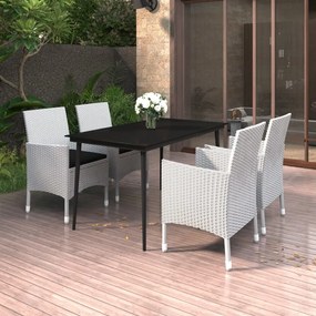 vidaXL 5 pcs conjunto de jantar p/ jardim c/almofadões vime PE e vidro