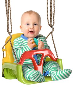 Baloiço para Bebé 3 em 1 com Encosto Desmontável Cordas Ajustáveis e Barra em T Baloiço Infantil para Crianças de 9-36 Meses para Interior e Exterior