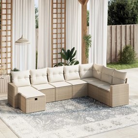 8 pcs conjunto de sofás p/ jardim com almofadões vime PE bege