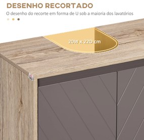 Móvel para Lavatório Casa de Banho com Porta Dupla e Prateleira Ajustável Carga 50kg 60x30x59,8 cm Carvalho e Cinza