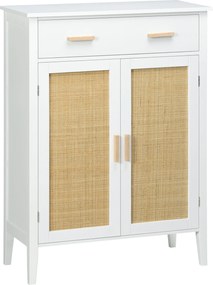 Sapateira com 2 portas com efeito de vime e gaveta, 80 x 35 x 110 cm, branco