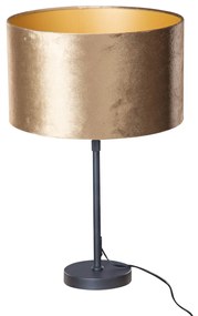 Candeeiro de Mesa Preto com Abajur de Veludo Bronze 35cm - Parte