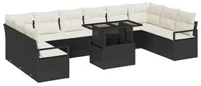 Conjunto de Sofá de Jardim de 11 Peças com Almofadas Rattan Preto