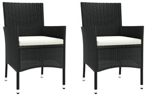 3 pcs conjunto bistrô de jardim c/ almofadões vime PE preto