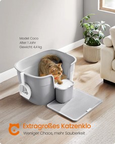 Caixa de areia Gatos 64 x 76 x 33 cm com paredes laterais altas cinzento