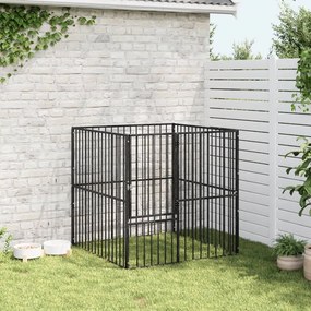 Parque para cães com 4 painéis aço galvanizado preto