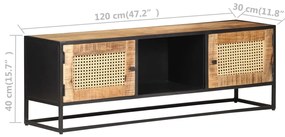 Móvel de TV 120x30x40cm mangueira áspera maciça e palha natural