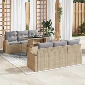 vidaXL Conjunto de Sofá de Jardim de 7 Peças com Almofadas - Rattan Poliéster Bege