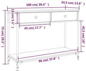 Mesa consola 100x34,5x75cm derivados de madeira carvalho fumado