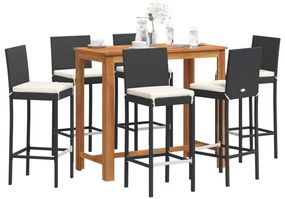 vidaXL 7 pcs conjunto de bar para jardim vime PE/acácia maciça preto