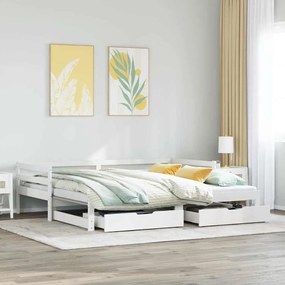 vidaXL Sofá-cama c/ gavetas 90x200cm madeira de pinho maciça branco