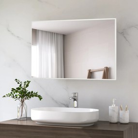 kleankin Espelho de Casa de Banho Retangular 104x60cm Espelho de Parede Decorativo e Moderno com Estrutura de Madeira para Dormitório Corredor Entrada Branco