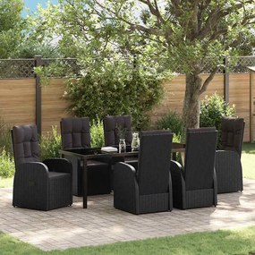 vidaXL Conjunto de Jantar de Jardim - 7 Peças com Almofadas Preto Rattan Poliéster