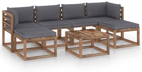 7 pcs conjunto lounge de paletes c/ almofadões pinho impregnado