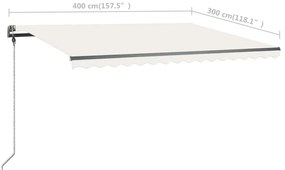 Toldo retrátil manual com LED 400x300 cm cor creme