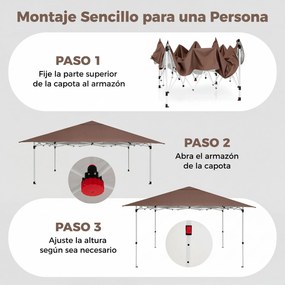 Tenda de Jardim Dobrável Emergente, 350 x 352 x 250 cm, Altura Ajustável em 3 Posições, Castanho
