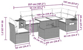 7 pcs conjunto de sofás p/ jardim c/ almofadões vime PE preto