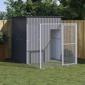 vidaXL Casota para cães com parque aço galvanizado antracite