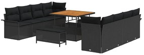 Conjunto de Sofás de Jardim com 11 Peças e Almofadas de Rattan Preto A