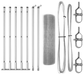 Cerca de Fio Soldado com 7 Postes com Flange 0.6x10 m Aço Galvanizado