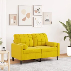 Sofá 2 lugares c/ almofadas decorativas 120 cm veludo amarelo