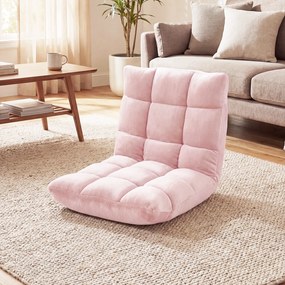 Cadeira de Chão Dobrável, 104 x 53 x 15 cm, Encosto Ajustável em 14 Posições, Rosa-claro