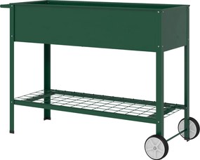 Floreira Vertical Elevada de Metal Horta Vertical com Rodas Alça Lateral e Prateleira Inferior para Cultivo 109x44x80 cm Verde