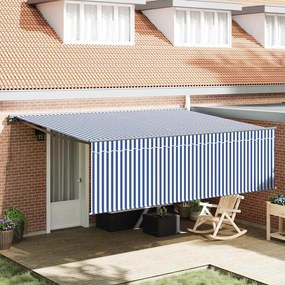 vidaXL Toldo Retrátil Azul e Branco 400 × 300 cm Poliéster e Alumínio