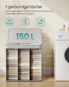 Cesto para roupa suja com tampa em bambu 150 litros cinzento