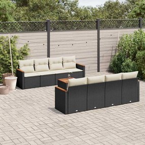 9 pcs conjunto de sofás p/ jardim c/ almofadões vime PE preto