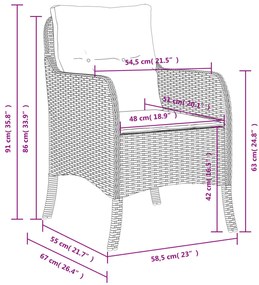 Cadeiras de jardim com almofadões 2 pcs vime PE bege misturado